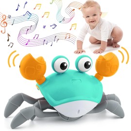 Juguete de Cangrejo de Arrastre, Cangrejo de Arrastre sensorial con música y Luces, Juguete Interactivo para Evitar obstáculos automáticos, Regalo Divertido para niños (Verde)