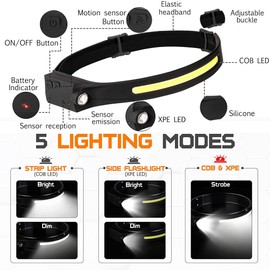 Rechargeable Headlamp, 2 Pack LED Headlamp Flashlight with Sensor Mode, 230° Wide Beam & Spotligh, Lightweight Head Lamp with Clips for Hardhat, Camping Running Hiking Repairing Fishing Cycling