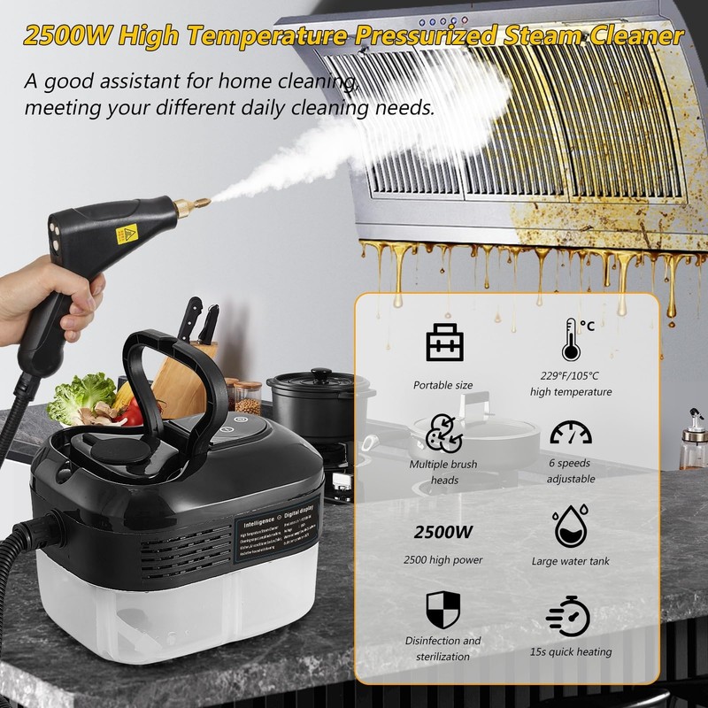 Foandbevi Handheld Steam Cleaner, 2500W High Pressure Multi-Surface Steam Cleaner