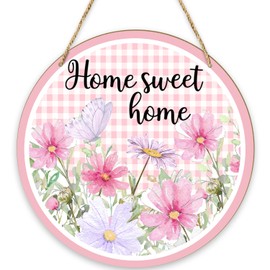 Spring Easter Decor Door Sign, Spring Decorations for Home, Spring Welcome Sign for Front Door, Spring Door Hanging Home Sweet Home Decor Wood Hanging Sign Housewarming Gifts -08