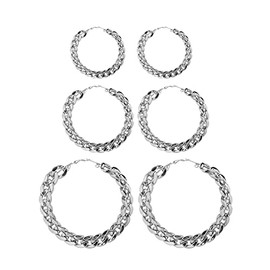 3 Pairs 60mm-80mm Large Gold Hoop Earrings Set Big Punk Circle Round Link Chain Shaped Earrings for Women Chunky Jewelry-silver