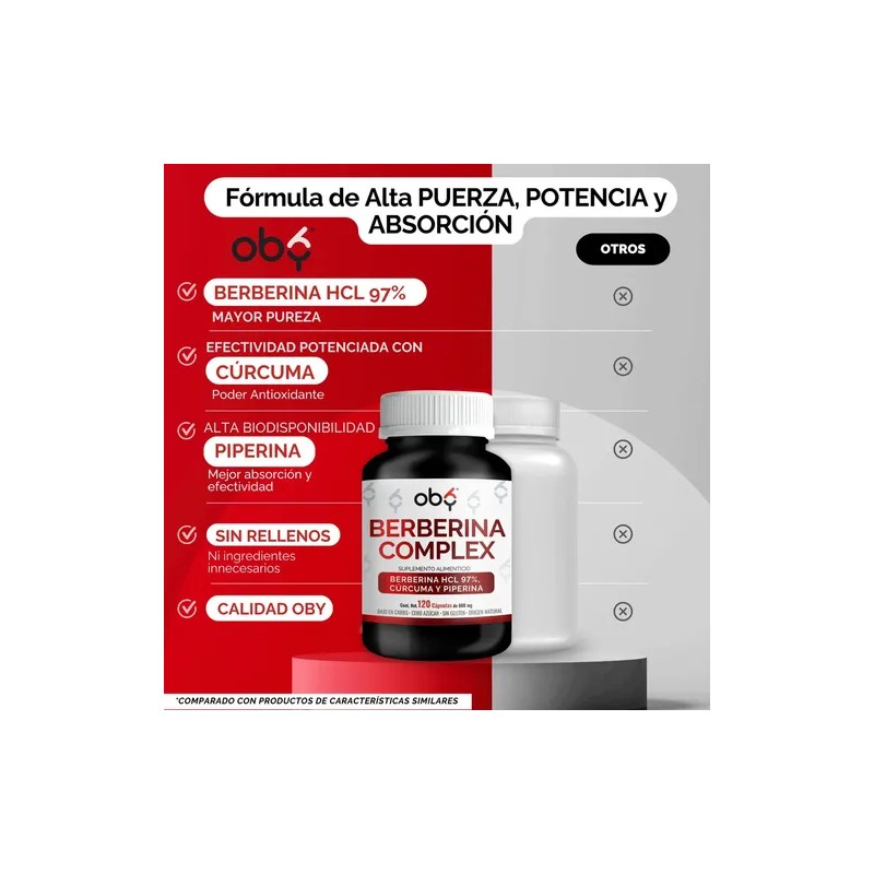 Berberina Hcl 97% 1000mg + Piperina, Curcuma | Oby Glucontrol