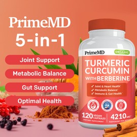 5-in-1 Organic Turmeric Curcumin Supplement (4210mg) with Berberine, Ceylon Cinnamon Bioperine and Ginger Supplements for Joint, Heart, Gut, & Metabolic Support (120 ct) (Pack of 4)