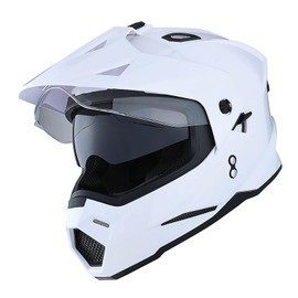1Storm Youth Kids Dual Sport Dual Visor Motorcycle Motocross Off Road Full Face Helmet Glossy White