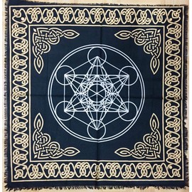 INDIAN CONSIGNERS Altar Cloth Hexagonal Metatron Witchcraft Alter Tarot Spread Top Cloth Wiccan Square Spiritual 24 by 24 Sacred Cloth (Hexagonal Metatron Gold Silver)
