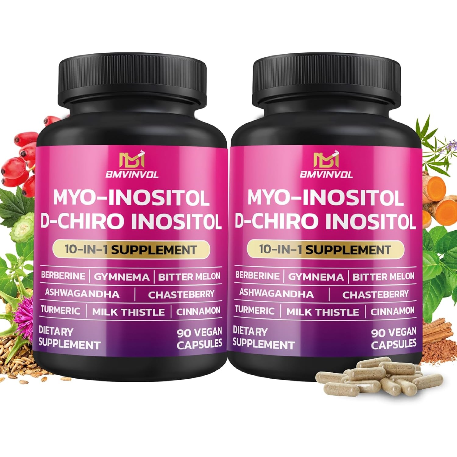 BMVINVOL 2 Pack Inositol Supplement-Myo-Inositol and D-Chiro Inositol ...