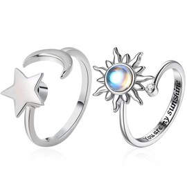 DWFEYOI Pack of 2 Nxiety Ring Anti-Stress Ring, Fidget Ring, Adjustable Women Rings, Ladies, Anxiety Ring with Sun Stars, Calm Ring, Spinning Ring, Anxiety Ring for Men, Women, Gifts