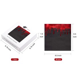 WRAPAHOLIC 50Pcs Black Halloween Paper Napkins - 3-Ply Red Gold Foil Flowing Blood Disposable Luncheon Napkins for Halloween, Birthday, Party - 6.5 x 6.5 In