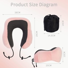 DAWNTREES Travel Pillow,Plane Neck Pillow,Business Trip with Luxury Bag,Travel Kit with 3D Contoured Eye Masks,Earplugs (Pink)