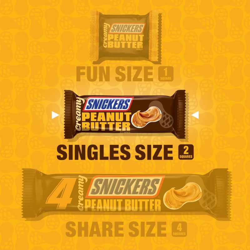 Creamy SNICKERS Peanut Butter Single Size Square Candy Bars,1.4 Ounce
