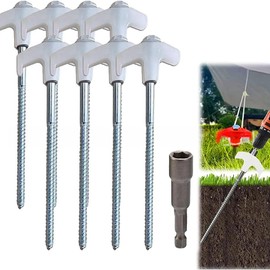 Xshelley 8 Pcs (20.5 cm) Screw in Tent Stakes Heavy Duty Ground Anchors Screw in Tent Pegs Ground Stakes Tent Spikes Metal Tent Spikes,with Hex Head Driver (Luminous White)