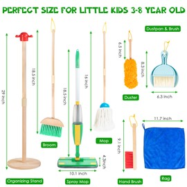 WOODMAM Wooden Kids Cleaning Set with Spray Mop, Momtessori Cleaning Toys Real Water Sprayer and Toddler Broom Mop Set, Housework Pretend Play Toy Gift for Boys Girls Ages 3+