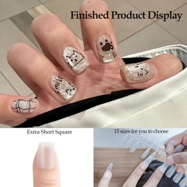 Sun&Beam Nails Clear Nail Tips, 15 Sizes, 240 Pieces, Full Coverage, Half Tip, Thin, Comfortable, Matte, Nail Art, Acrylic, Manicure, Salon, Commercial Use, Hand Use (Ultra Short Square)