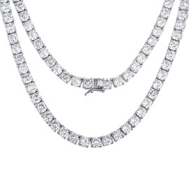 MDFUN Tennis Necklace Chain for Women and Men 18K White Gold Plated 6.0mm Round Cubic Zirconia Cut 24 inches