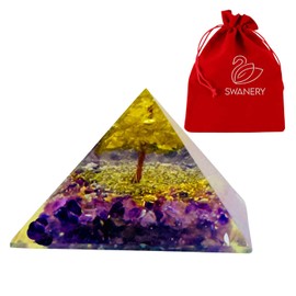 Handmade Orgone Pyramid for Positive Energy, Crystal Sphere Pyramid, Protection Crystals Energy Generator for Stress Reduce Healing Meditation Attract Wealth (Tree of Life Energy Pyramid peridot)