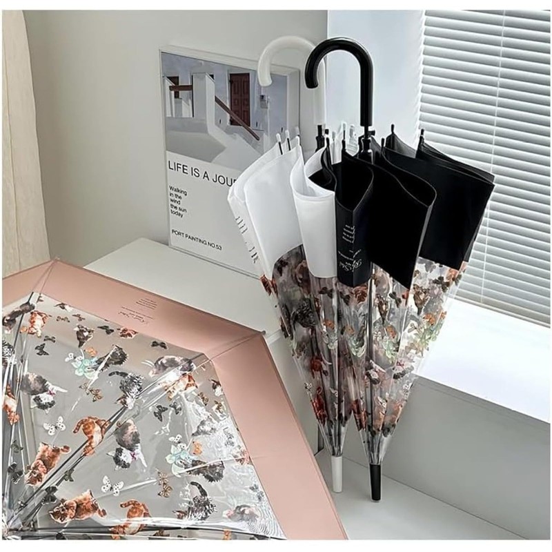 Diggly Vinyl Umbrella, Cat Pattern, Transparent Umbrella, Jumping Umbrella, Stylish,