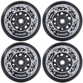AOWISH 4-Pack Inline Skate Wheels Outdoor Asphalt Formula 85A Hockey Roller Blades Replacement Wheel with Bearings ABEC-9 and Floating Spacers (Black, 80mm)