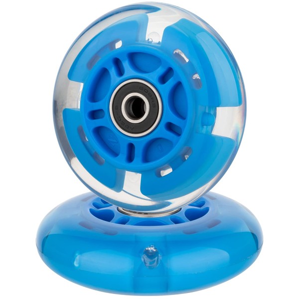 AOWISH 2-Pack Light Up Scooter Rear Wheels 80mm Flash Flashing Inline Skates Replacement Wheel with Bearings ABEC 9 for Adjustable 3-Wheel Kick Scooters (Blue)
