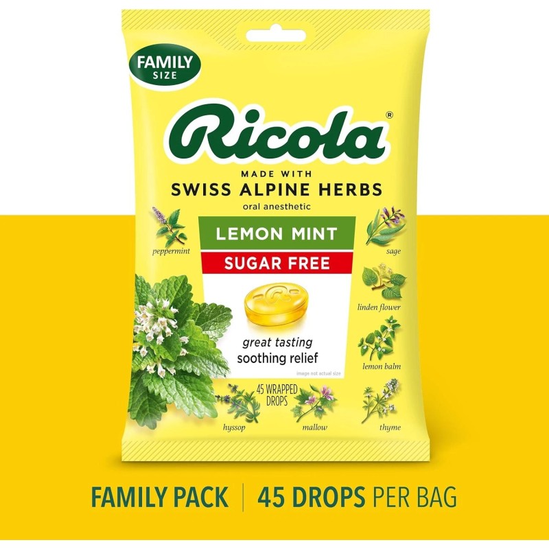 Ricola Big Bag Sugar Free Cough Drops Drops 2245, Lemon,
