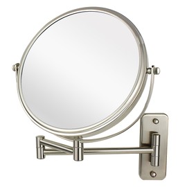 JANEEVA 8" Wall Mounted Makeup Mirror, 10X Magnifying Mirror with 360 Extendable Arm - Double Sided Vanity Mirror for Bathroom (Brushed Nickel)