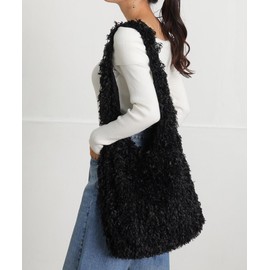 Alto Rose 250146 Tote Bag, Shoulder Bag, One Shoulder Bag, A4, Handbag, Large Capacity, For Work or School Commutes, A4, A4, Shaggy, Fur, Faux Fur, Simple, Plain, Black