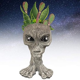 Muggly Alien Father Cosmo Planter Pot Extraterrestrial Celestial Being from Outer Space Patio & Garden Statue in Roswell Greys Stone-Gray Finish