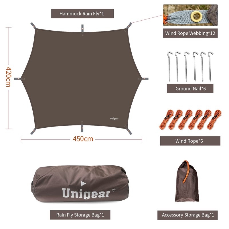 Unigear Hexagon Hammock Rain Fly,15x14FT/12x10FT Multifunctional Waterproof Camping Tarp,Lightweight and