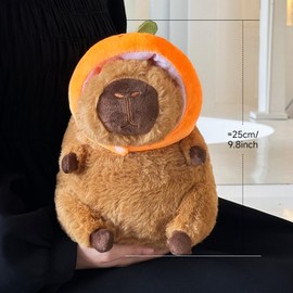 Liraziva Capybara Plush Toy Capybara Stuffed Animal Soft Capybara Toys Cute Plushie Simulation Animal Plush Toy Capybara-wear Orange hat Gift for Kids and Adults 25cm/9.8Inches