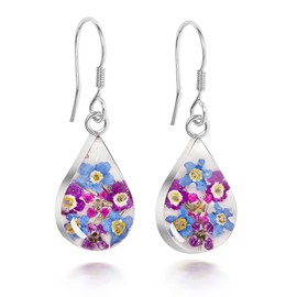 Sterling Silver Tear Drop Earrings Made With Real Flowers Purple Mix …