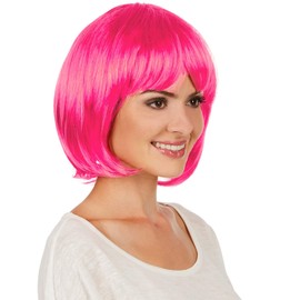 dressforfun Bob Wig, Great Haircut with Fringe, Can be Combined with Many Costumes, Various Colours (Pink, No. 303645)