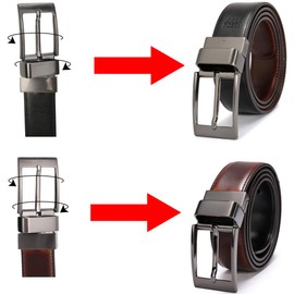 beltox fine Men's Dress Belt Leather Reversible 1.25" Wide Rotated Buckle Gift Box（Black Buckle with Cognac/Black Belt,36-38）
