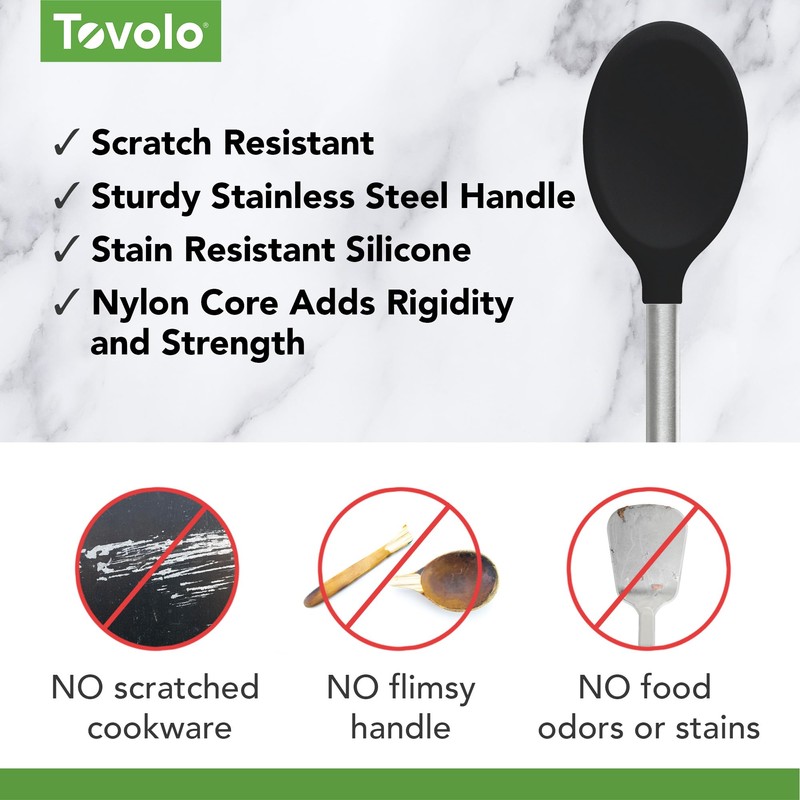 Tovolo Silicone Mixing Spoon With Stainless Steel Handle, Scratch-Resistant &