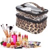 Double Layer Cosmetic Bag PVC Leopard Print Design Portable Large