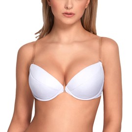 Vivisence Eve 1012 Women’s Push-Up Bra, Transparent Backless Removable Patternless EU (Eve 1012) - White Plain, size: 85C