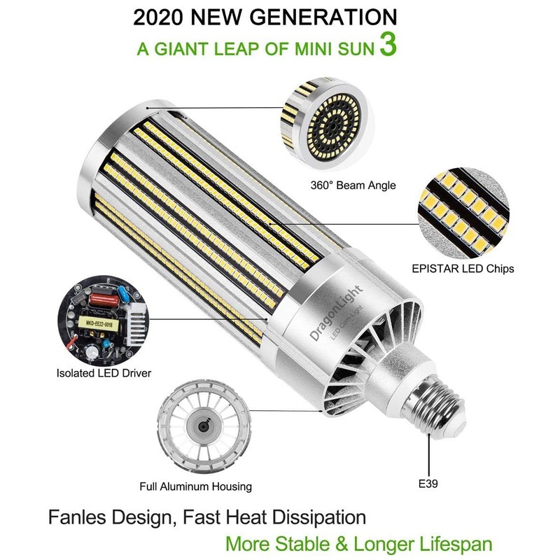 DragonLight 150W Commercial Grade Corn LED Light Bulb Fanless(800 Watt