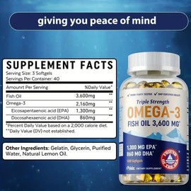 [2 Bottle] Omega‑3 Fish Oil – Triple Strength with EPA & DHA | Supports Heart, Brain, Eye & Joint Health | 120 Softgels per Bottle | High‑Potency, Burpless, Wild‑Caught Formula