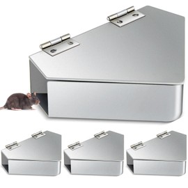 Qualirey 4 Pcs Mouse Station Carbon Steel Mice Bait Station Waterproof Mice Stations Outdoor Metal, Keeps Children and Pets Safe Indoor & Outdoor, Bait Not Included, Silver