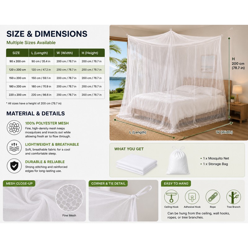 White Outdoor Camping Mosquito Net - Insect Proof, Protective, Portable