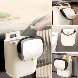 Chemlliy 2.4 Gallon Compost Bin Hanging Trash Can with Lid, Kitchen Garbage Cans Wall Mounted Trash Can for Bathroom, Kitchen, Cupboard, Under Sink, Counter Top (White)