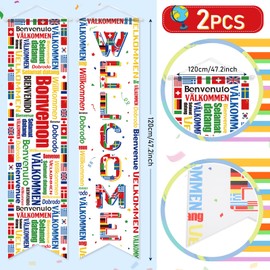 Panelee 2 Pcs International Party Decorations 47.2x11.8 Inch World Flag Porch Sign Banners Polyester Country Flag Banner Decor for Classroom Soccer Sports Friend Gatherings Celebration Party Supplies