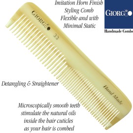 Giorgio G33 Double Tooth Small Hair Pocket Comb, Fine/Wide Tooth Comb For Hair, Beard and Mustache, Coarse/Fine Hair Styling Grooming Comb for Men, Women and Kids. Saw Cut Handmade and Polished