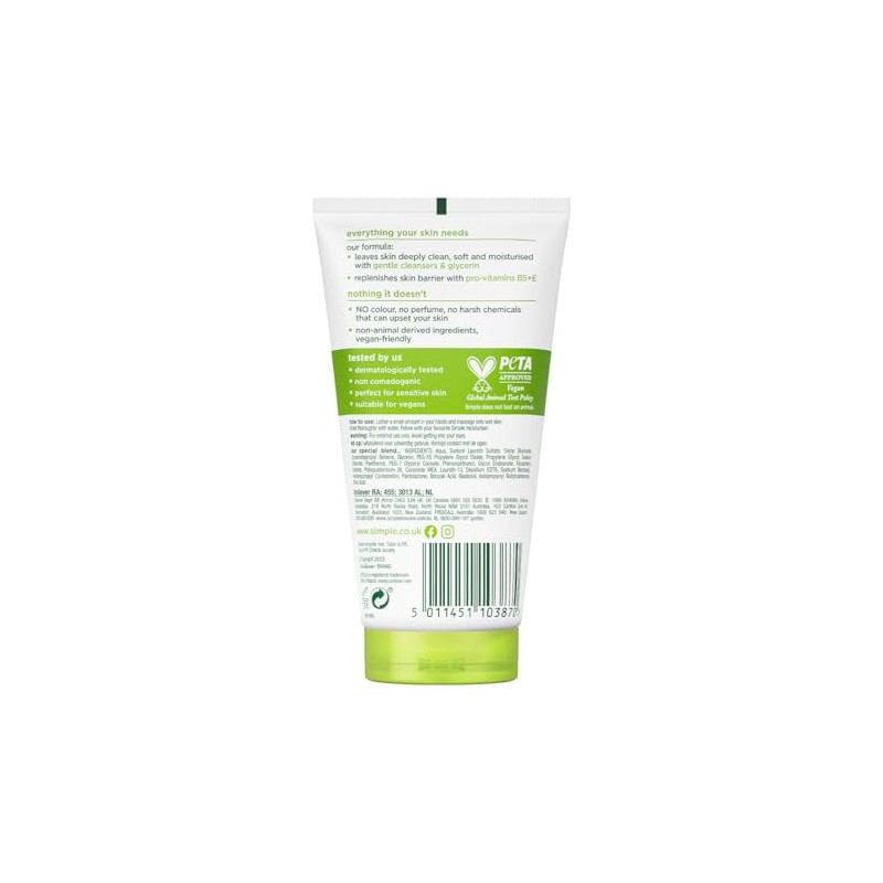 SIMPLE, Limpiador facial con efecto Humectante, 150 ml