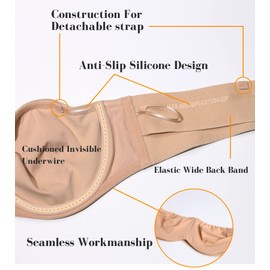 Lemorosy Women's Multiway Strapless Bra Plus Size Unpadded Unlined Minimizer Seamless Bandeau(Walnut,44E)