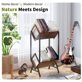 VonDream 2-Tier Vinyl Record Storage, Metal Vinyl Record Holder for 160-200 LP Storage, Vintage Design Record Shelf for Albums Books Magazines Files, Matte Black- Designed for Your Vinyl Only