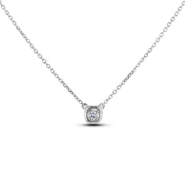 Sterling Silver 0.04 Cttw Canadian Diamond Solitaire Cushion Shaped Miracle Plate Bezel-Set Necklace (H-I Color, SI2-I1 Clarity) by POLAR LIGHT DIAMONDS