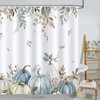 Bonhause Shower Curtain Autumn Pumpkin Green Leaf Harvest Thanksgiving Shower