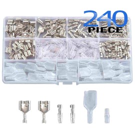 Litorange CA/CW104 Double Giboshi Terminal Set, 240 Pieces, Bifurcated, Male/Female Type, Insulated Sleeve, Terminal Wiring, Processing, DIY, Brass, Bare Crimp Terminal, Universal Use, Waterproof,