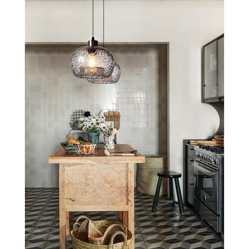 CASAMOTION Pendant Lighting Handblown Glass Drop Ceiling Lights, Modern Rustic