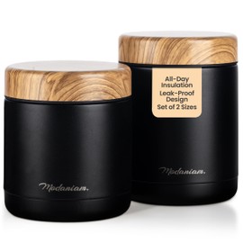 Modaniam Insulated Food jars set of 2 Pack, Vacuum Insulated Food Jar wide mouth, Thermos for Hot Food & Soup, Compact Stainless Steel Vacuum Lunch Containers 16 oz, 12 oz - Black, Adults