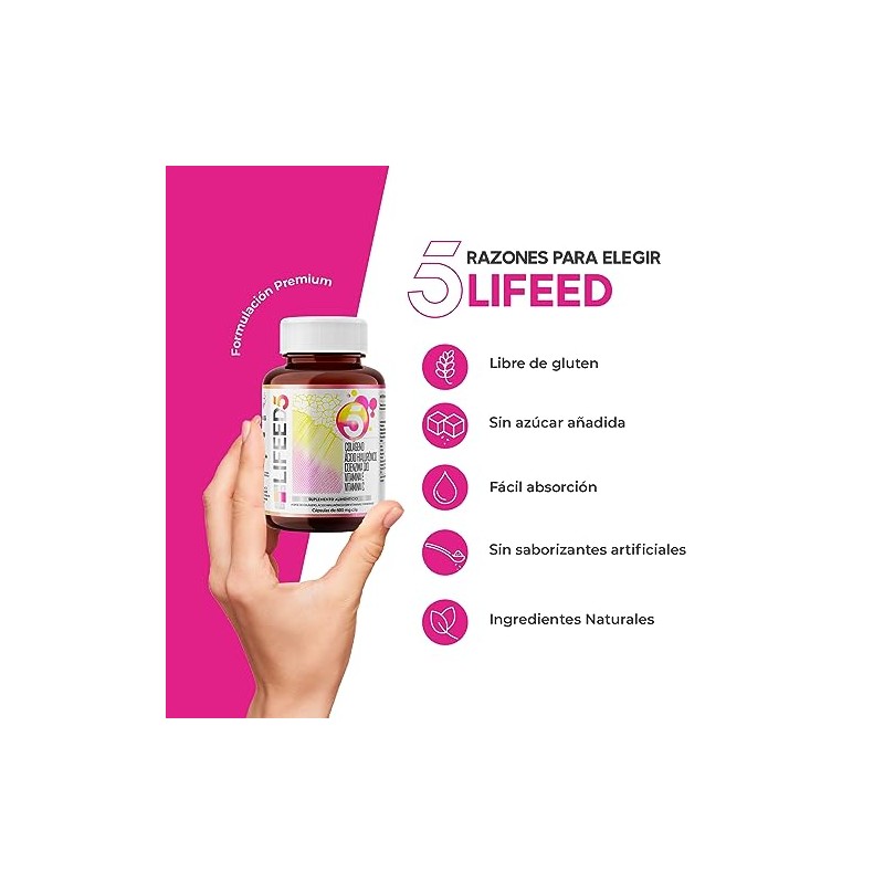 Lifeed Skin Ácido Hialurónico Colágeno Hidrolizado Vitamina Coenzima Q10 Suplemento